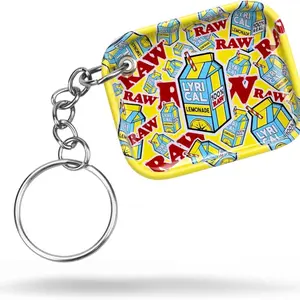 RAW CLASSIC Stainless Steel Square Lemonade Tray Keychain - Pocket-Size Lightweight Limited Collab Mini Collectible Stainless Steel Jewelry, Mini Gifts for Coworkers