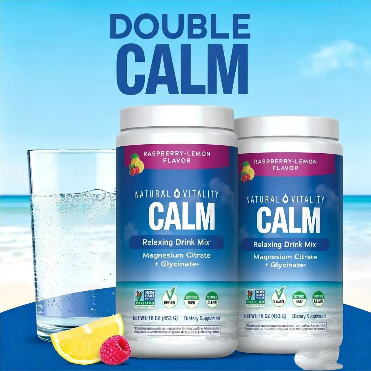 Double MaxCalm - 2 Pack MaxCalm Relaxing Drink Mix Bundle - Anti Stress Drink Mix - With Ionic Magnesium Citrate + Glycinate - Raspberry Lemon Flavor