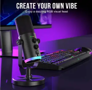 Dynamic Microphone, USB-C/XLR Podcast Recording PC Microphone for Podcast Recording Streaming Gaming with RGB Light, Mute Button, Desktop Stand, Headphones Jack, Vocal Mic for Singing Tiktok YouTube reverb effect dj equipment   Mic