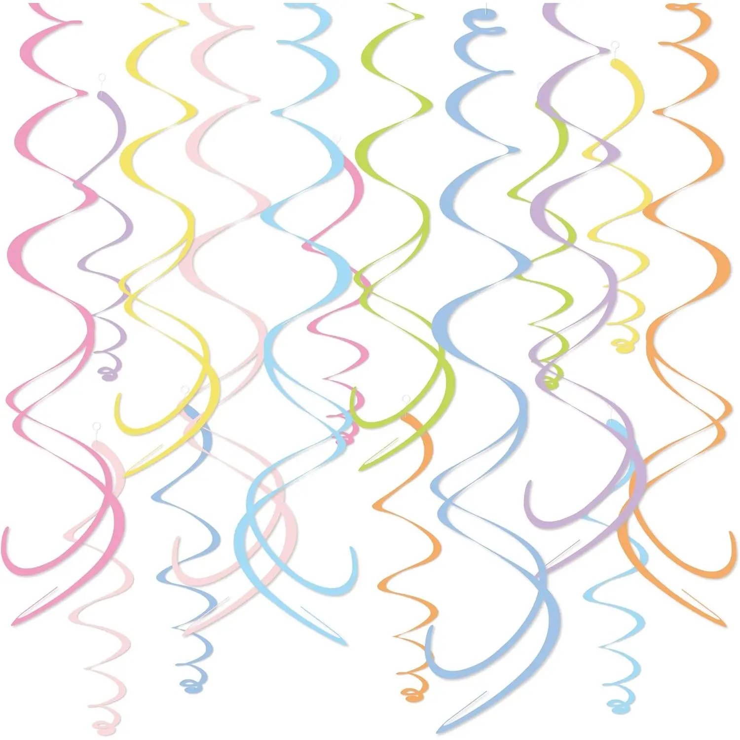 48PCS Pastel Rainbow Decorative Paper Swirl Hanging Ceiling Streamers - Unisex Indoor Home & Party Supplies for Birthday, Baby Shower Decor, Wedding