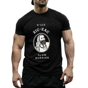 Mens Aesthetic Graphic Tee - Casual Black Crewneck Everyday Shirt with Streetwear Zig-Zag & N ° 225 Print, Soft Breathable Cotton, High Stretch, OOTD Basic for Summer All-Season