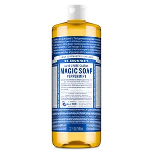 Dr. Bronner's Pure-Castile Liquid Soap Peppermint, 32 oz – 18-in-1 Vegan Body Wash for Face, Body, Hair, Hands & Home, Made with Organic Oils, Non-GMO, Multipurpose Cleanser