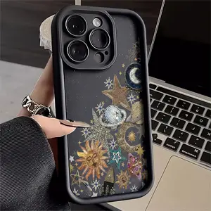 Celestial Sun Moon Planet Design Phone Case Suitable for Apple iPhone 17 E Air Pro ProMax iPhone16 15 14 Plus 13 12 Mini 11 X XS XR Shock Proof All Inclusive Lens Protection Vintage Stunning Can be given to friends