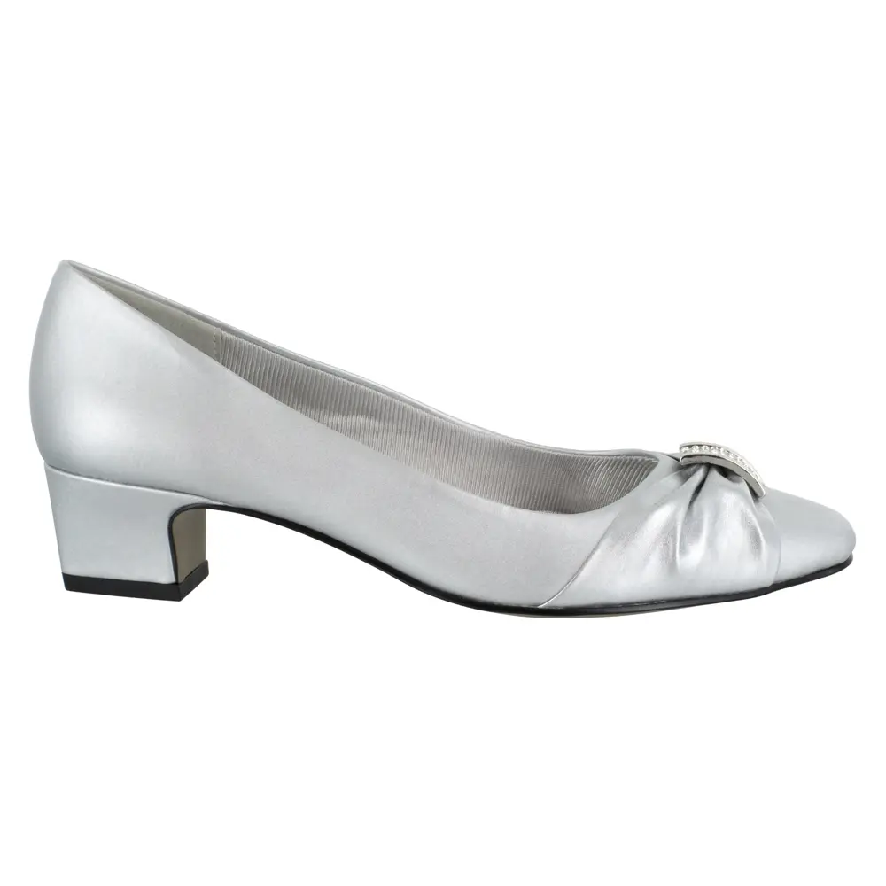 Easy Street Womens Eloise Rhinestone Block Pumps Dress Casual Mid Heel 2-3" - Silver