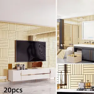 20pcs Self-Adhesive Gold Silver Mirror Tile Stickers, Waterproof Anti-Dirt, Wall Decor for Bathroom Kitchen Living Room