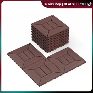 Brown 44 Pack Interlocking Deck Tile, Patio Deck Tiles,12x12in Square Waterproof Flooring Tiles All Weather Use, for Outdoor, Indoor, Poolside, Balcony, Backyard