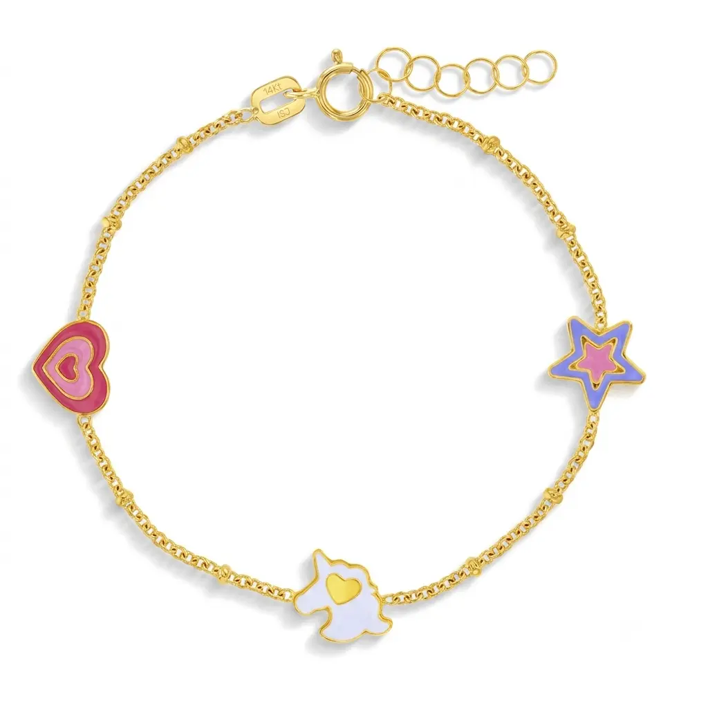 14k Gold 5"- 6" Unicorn Power Baby / Toddler / Kids Bracelet Enamel