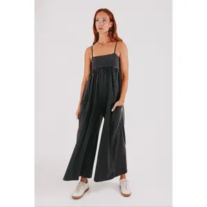 Free People Women's Hot Shot Strappy Spaghetti Strap Jumpsuit - Fitted Sleeveless Adjustable Basic Onesie with Pocket, Zipper-Closure Loose Overalls Set
