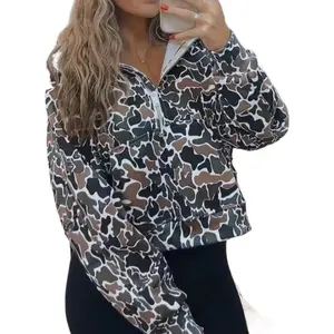 Stay Cozy in Style with our Half Zip-Up Print Sweatshirt camo - Casual Womenswear Day Everyday