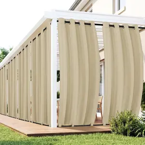 Waterproof 6 Panels Outdoor Curtains for Patio - Windproof Privacy Weatherproof Outside Drapes for Gazebo Pergola Porch, Grommet Top and Tab Bottom, 54x84 Inch, Cream