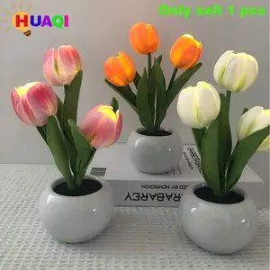 Realistic Tulip LED Night Light, Rechargeable Indoor Atmosphere Bedside Fake Flower Lamp, Warm Night Light, Wedding Home Decor Props PU Plant Gift Lamp