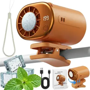 2026 New Car Clip On Air Conditioner Fan with LED Display - 360° Rotation, Portable Mini Cooling System for Auto Vehicle USB Rechargeable, 199 Speeds Adjustable, 16℃ Semi-Cooling Wide Clamp orange