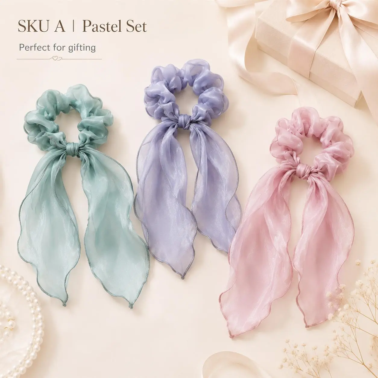 Women's Romantic Sheer Organza Fabric Bow Scrunchie with 30 cm Long Tails, Assorted Colored Hairbands & Scrunchies, Lightweight Everyday Casual Hair Tie, Cute, Elegant, Female, Messy Buns, 30Cm, Bow Shape, Sheer Look, Girls Who Love Scrunchies