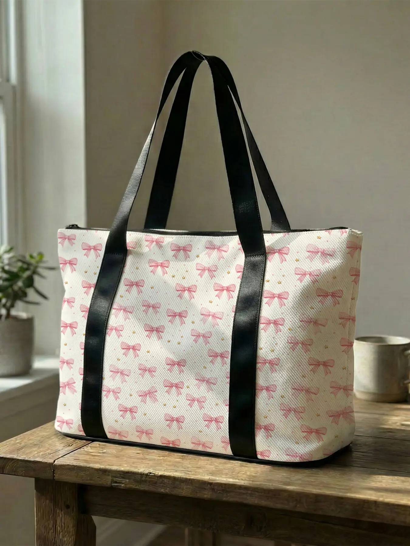 1 piece of Bow Printed Handbag, Large Capacity Travel Duffel Bag, Portable Overnight Bag, Fashionable Travel Bag, Yoga Gym Bag, Sport Yoga Bag, Portable Crossbody Bag with Shoe Storage Compartment, Sports Bag