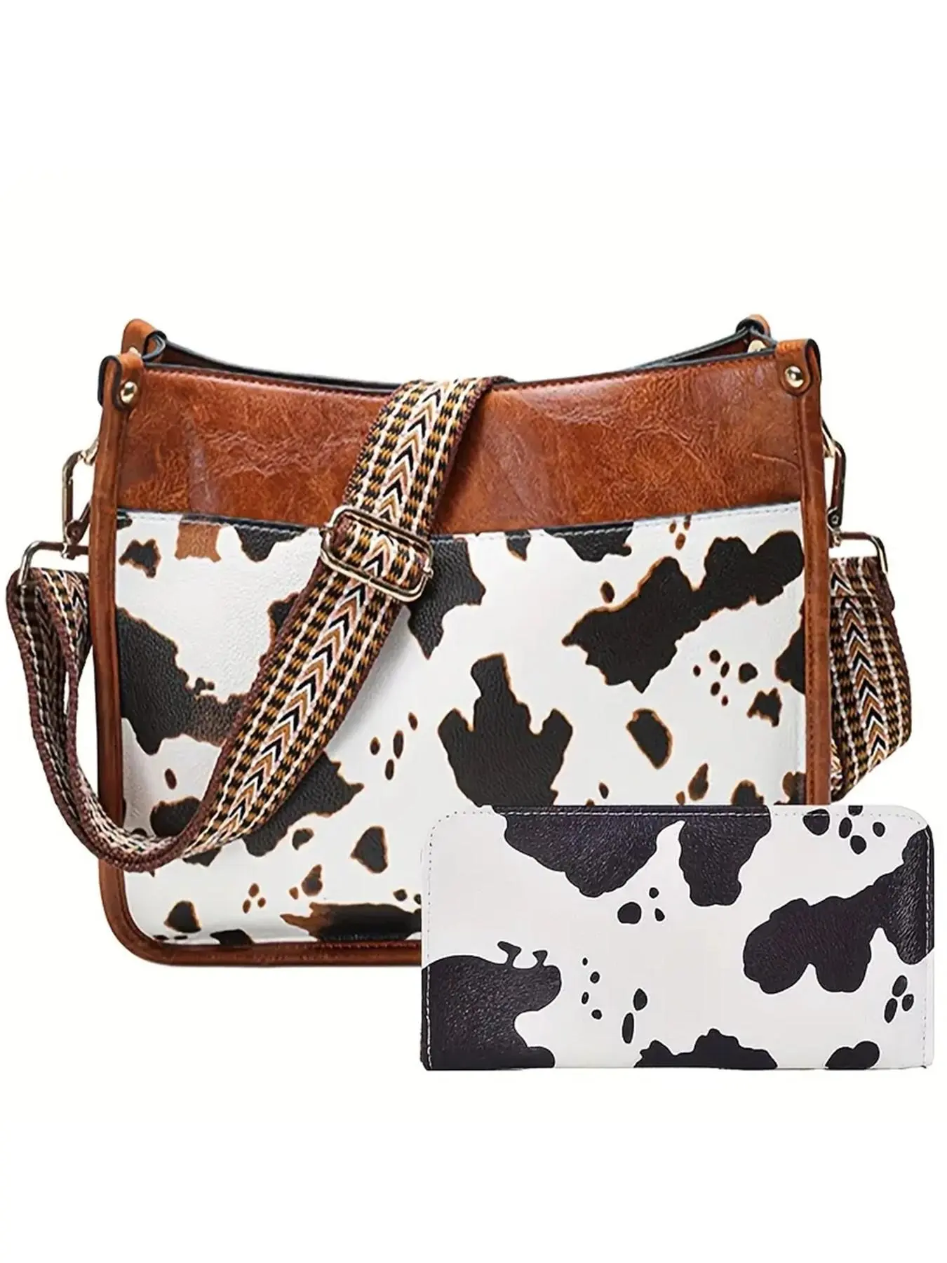 Fashion Cow Print Crossbody Bag & Wallet Set, Fashionable Patterned Bag, Casual PU Leather Shoulder Bag & Wallet Set, Trendy Versatile Bag Set for Women, Stylish Crossbody Bags, Casual Trendy Purse, Fashion Purses