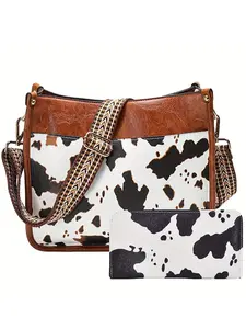 Fashion Cow Print Crossbody Bag & Wallet Set, Fashionable Patterned Bag, Casual PU Leather Shoulder Bag & Wallet Set, Trendy Versatile Bag Set for Women, Stylish Crossbody Bags