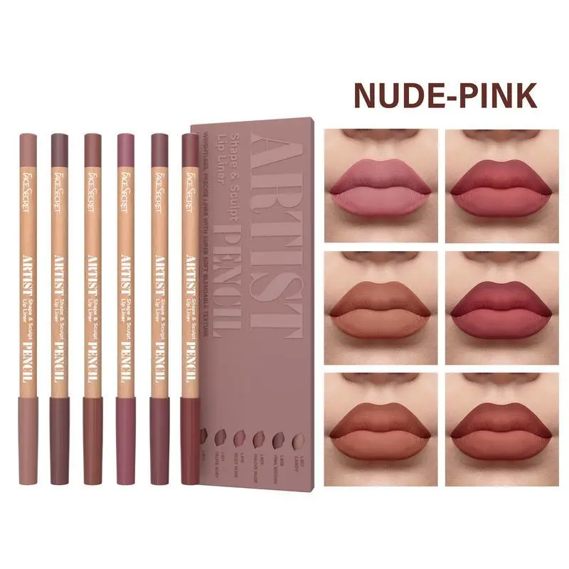Matte Nude Pink Lipliner Multi-Pack, 6-Count Long-Lasting Waterproof Smudge-Proof Formula for Lip Outlining & Filling, Ideal for Everyday Makeup Routine Lip Liner Pen Lip Liner Pencils