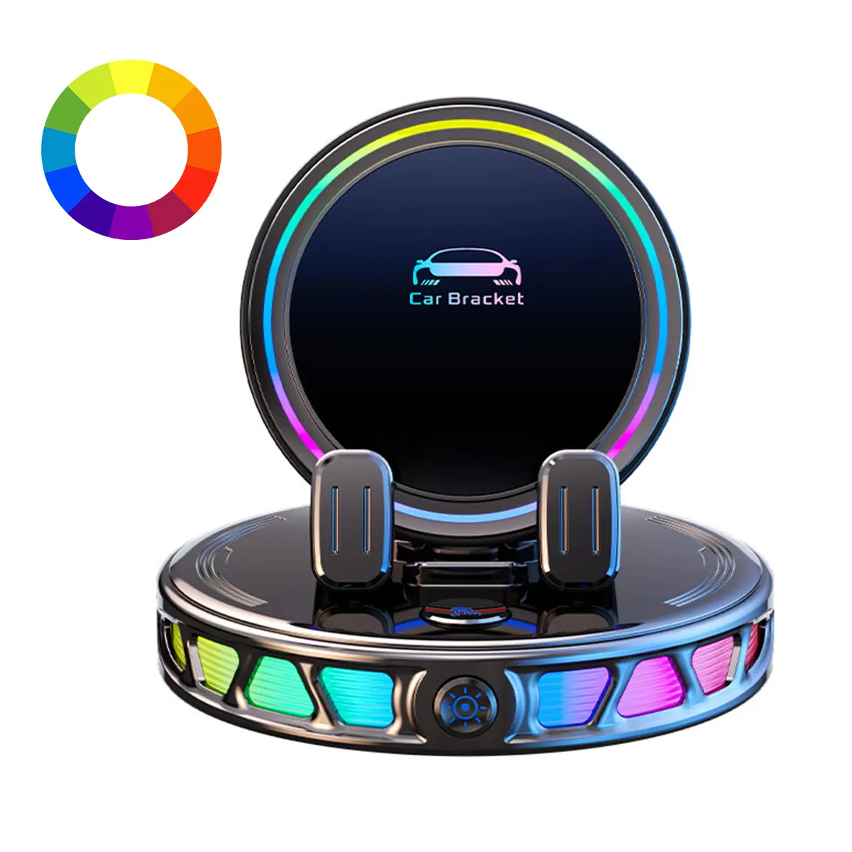 360° Car Bracket with RGB Lighting and Adjustable Mounting for Secure Device Placement, Vacuum Adhesion Anti-Shake Auto-Lock Dashboard