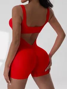 Women's Solid/Tie Dye Print Square Neck Sports Romper, Casual Sporty Sleeveless Skinny Romper for Yoga Gym Workout, Ladies Sportswear for Summer, Sporty Jumpsuit