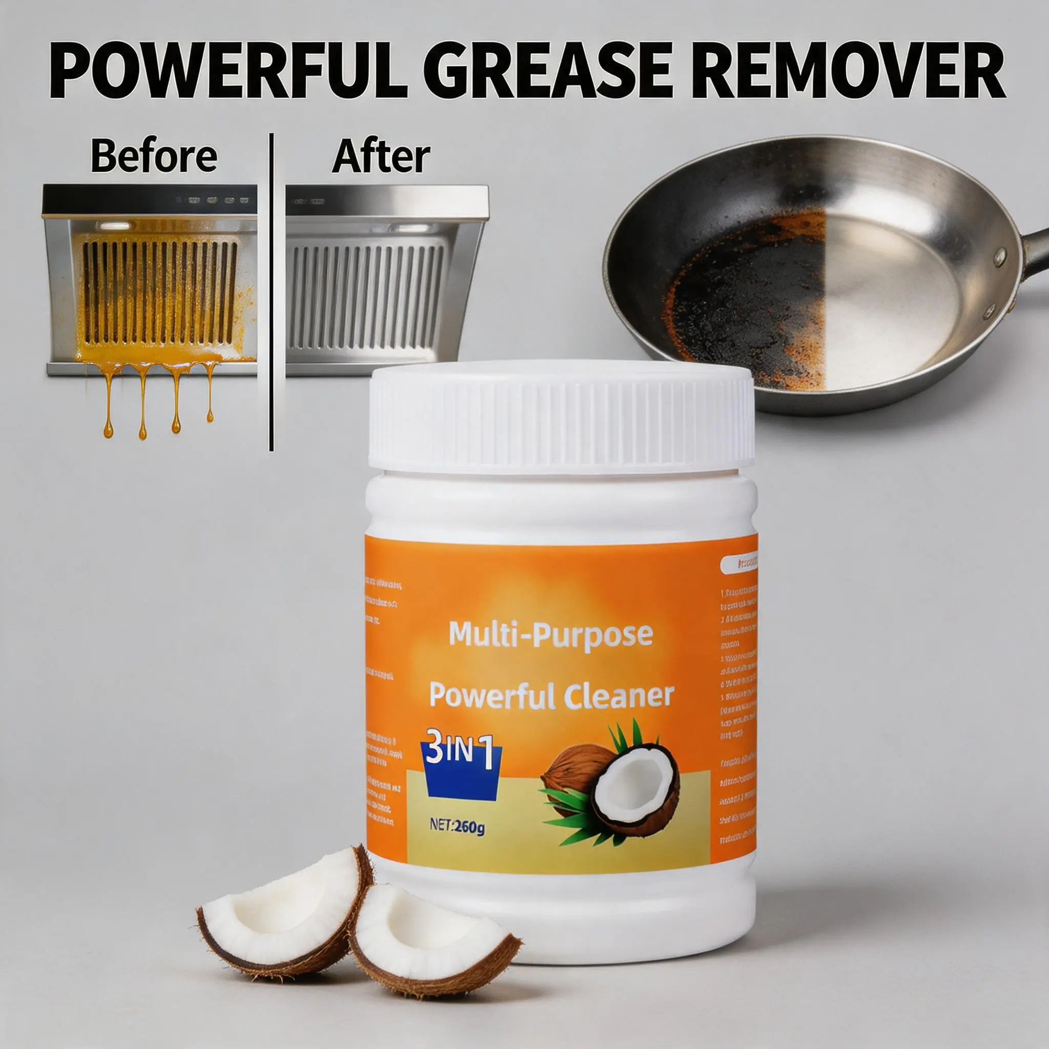 Coconut Oil-Based All-Purpose Household Cream Cleaner, Heavy-Duty Grease Remover & Surface Restorer for Kitchen Stainless Steel, 24-Month Shelf Life, Plastic Bottle Packaging