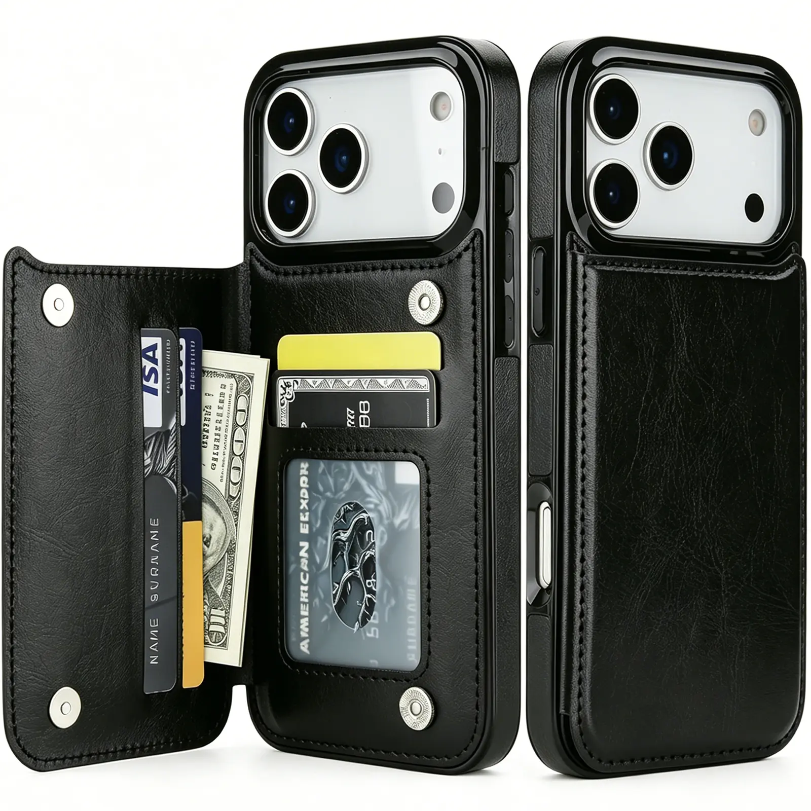 for iPhone 17 Air 17e 16e 16 15 14 13 12 11 Pro Max XS XR SE 2022 78 Wallet Case with Card Holder, PU Leather Kickstand Card Slots Case, Double Magnetic Clasp and Durable Shockproof Cover