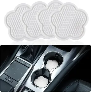 4 Pack Flower Car Cup Coaster Universal Non-Slip Cup Holder Coaster PVC Flower Shaped Car Cup Holder Coaster Crystal Car Accessories Interior Decoration Car Decor