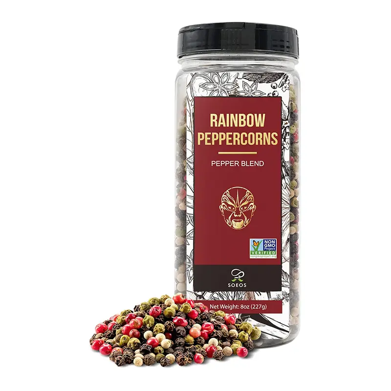 Soeos Rainbow Peppercorns, 8oz (Pack of 1), Non-GMO, Kosher, Peppercorn for Grinder Refill, Whole Peppercorns