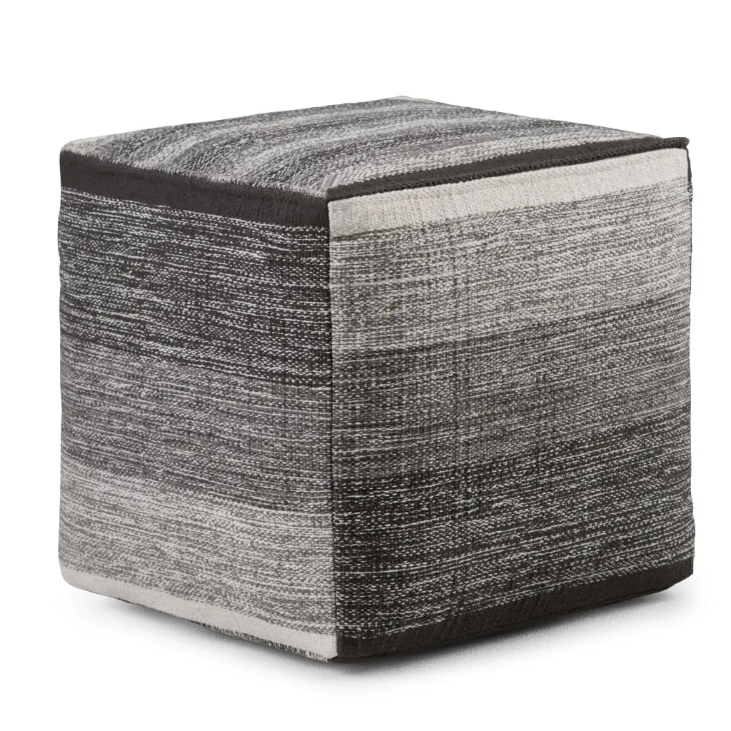 HomeRoots 638556 16x16x16" Gray Cotton Small Bead-Filled Polystyrene Cube Pouf Ottoman Stool, Indoor Living Room Furniture Piece