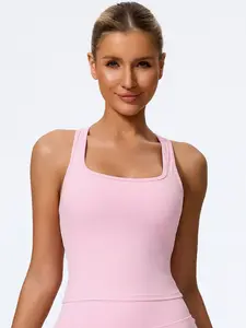 Women's Soft Nylon Elastane Impact Solid Sports Bra Tank Top, Built-In Cushion Design, Elastic Yoga Vest for Golf Tennis Gym Fitness Activities, Yoga Gym Activewear Workout Clothes