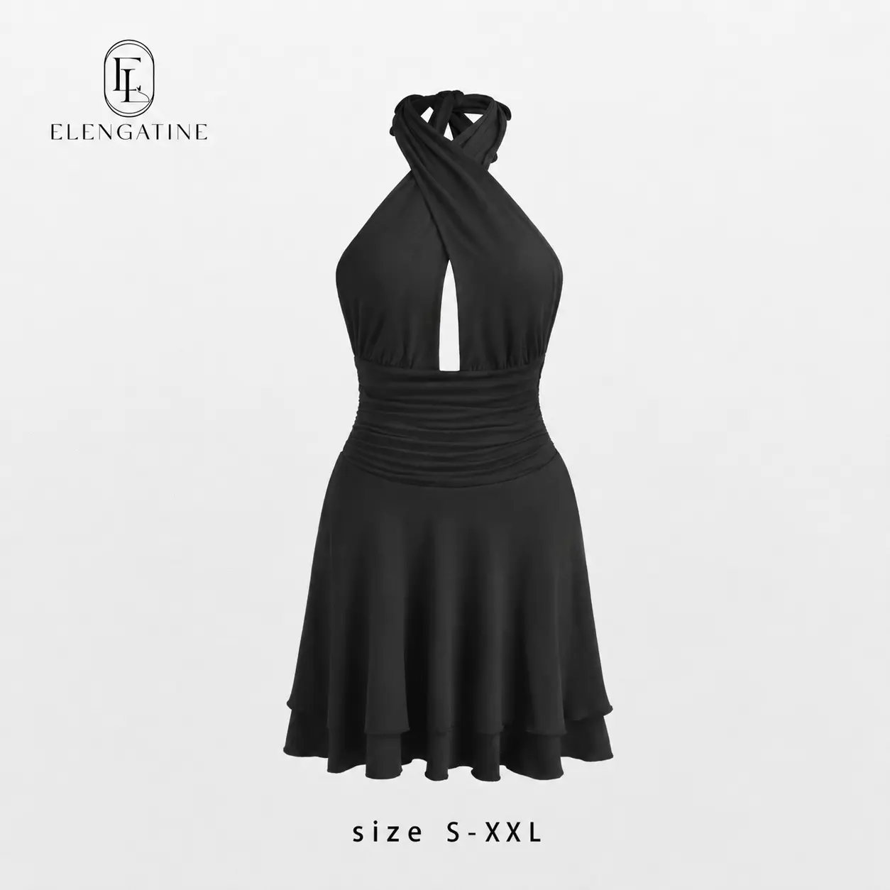EL ELENGATINE Women's Cross Halter Plunging V-Neck Mini Dress, Elegant Sleeveless Ruched Bodycon Cocktail Party Dress with Side Slit, Elegance, Comfortable, Women's Clothes, Vestidos De Mujer
