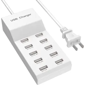Wall Charger USB Charging Station For Multiple Devices USB Charger 10-Ports Power Hub Strip Smart Plug Charging Dock Charge Block Compatible With iPhone 15,iPod,Galaxy S Smart Phones