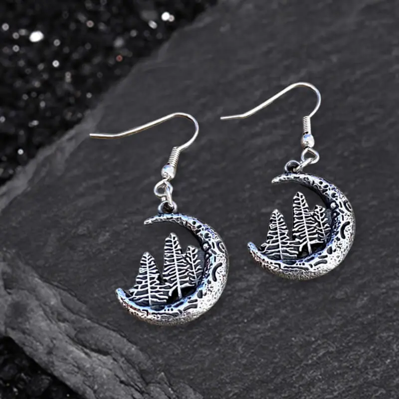GTHIC Women's Nordic Forest Moon Stainless Steel Viking Earrings, Vintage Artificial Gemstone Jewelry Accessories with Viking Symbolism, Birthday Gift Ideas, Birthday Gifts Ideas