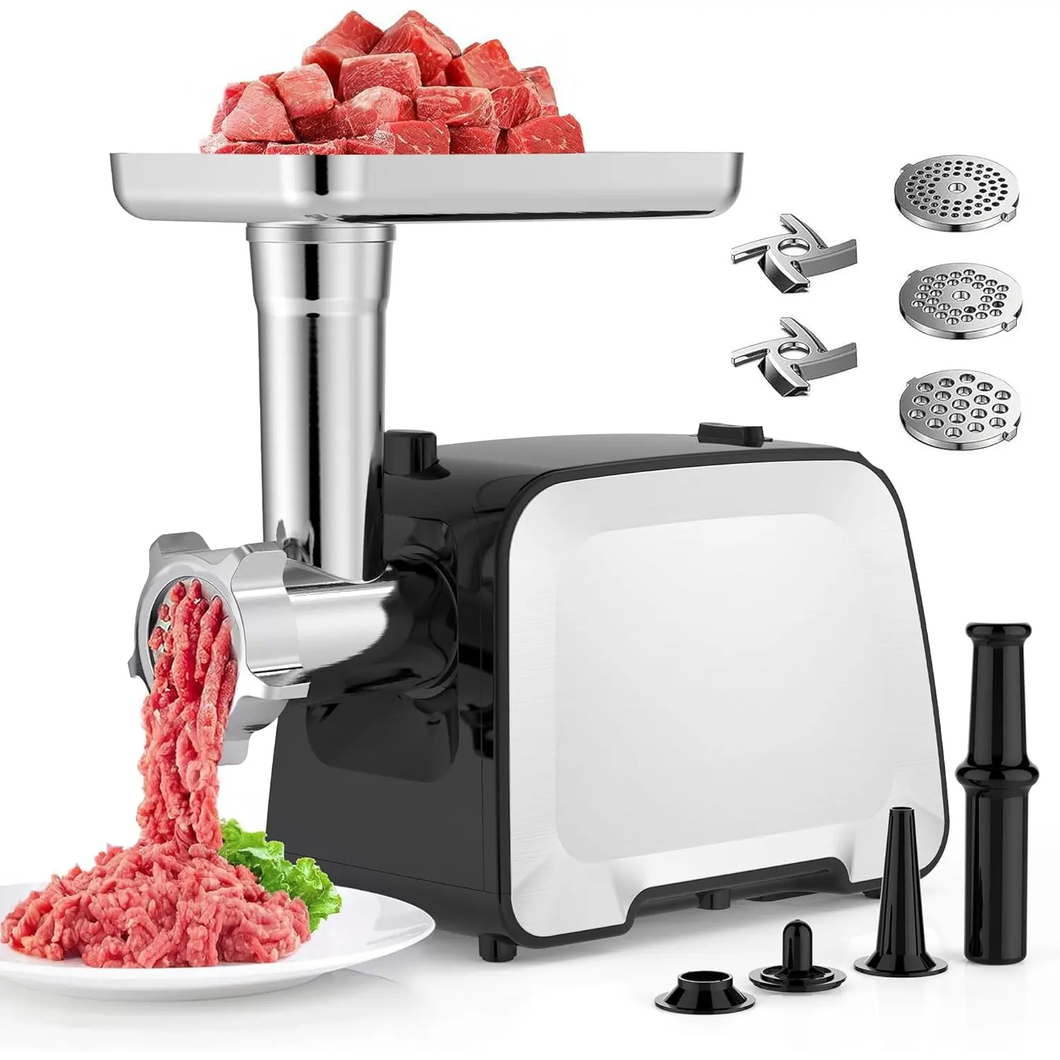 Electric Meat , Stainless Steel Sausage Stuffer Maker With 2 , 3 Plates, Sausage Tube & Kubbe Kit, [2000W Max] Heavy Duty for Home Use