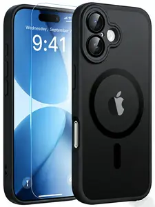 2 in 1 Matte Black Soft Tpu Slim Case for iPhone 13-17 Pro Max | Anti-Fingerprint, Shockproof, Full Camera Coverage | MagSafe & Magnetic Car Mount Compatible | 1Pcs Free HD Tempered Glass Screen Protector