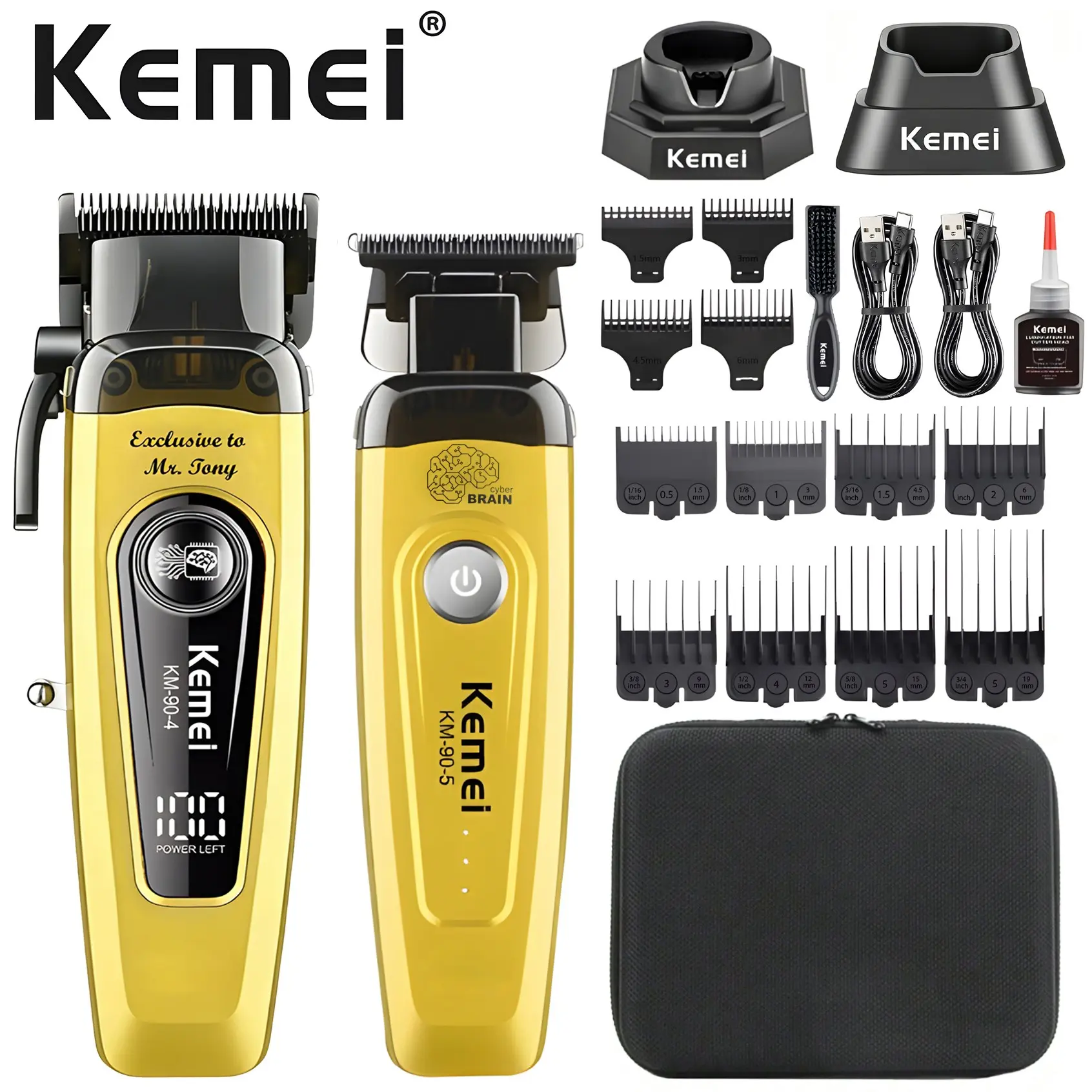 Km-90-4 Brushless Motor Hair Clipper, Professional Graduated Trimmer for Barbershops, Oil-Free Hair Salon Tool, Grooming Clippers, Model Km-90-4, USB Fade Clipper, Cordless Hair Cutting, Cordless Hair Clippers, USB Rechargeable Trimmer