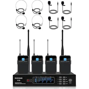 4-Channel UHF Wireless Lapel & Headset Microphone System - 4 Mics, Metal Receiver with 4x50 Adjustable Locked Frequencies, 300ft Range, Audio Autoscan, Noise Reduction, XLR Outputs for Church, Karaoke