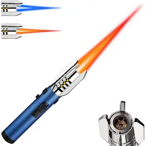 Lighter, Refillable Butane Windproof Jet Large Lighter, Straight Bright Fire Red/Blue Cool & Safety Lock for Camping, BBQ, Baking,, Gifts