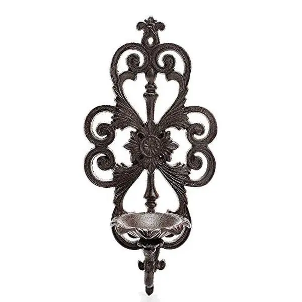 Sungmor 1-Piece Cast Iron Wall Hanging Sconce - Vintage Vine Design Tealight Pillar Candlestick Holder, Indoor/Outdoor Vintage Home Decor, One-Piece