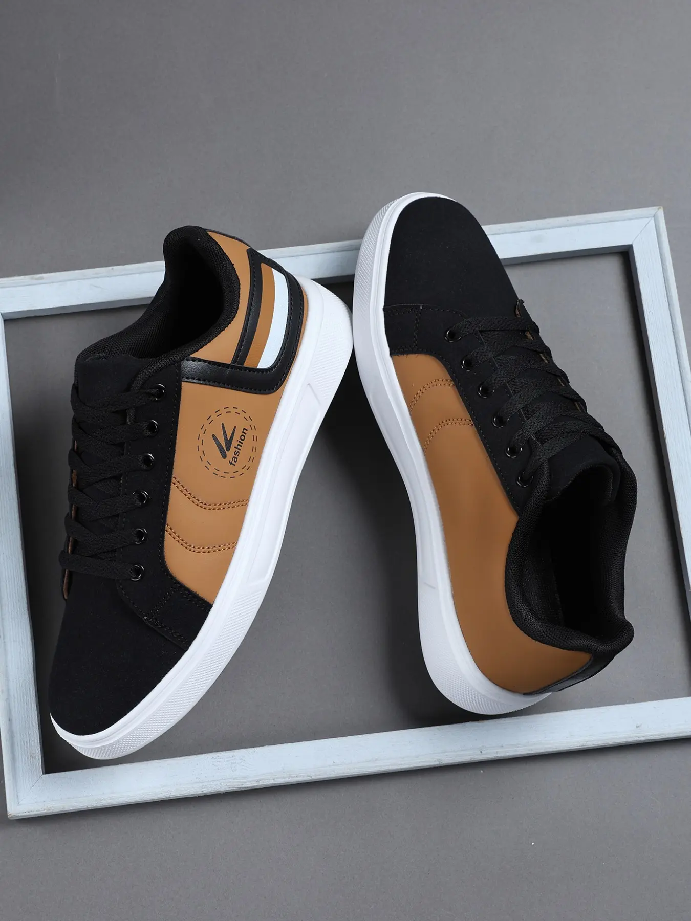 Men's Fashion Casual Outdoor Patchwork Colorblock Lace Up All Seasons Sneakers, Lightweight Comfortable Shoes for Work Sports Daily Use, Low Top PU Leather Trainers, Trendy Walking Sneaker