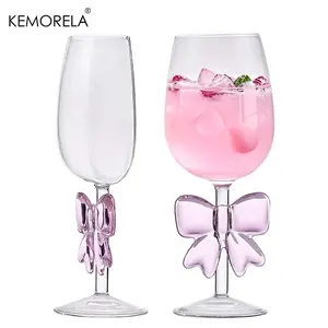 1/2pcs Bow-Shaped Glass Wine Glass, Novelty Wine Glass, Half Cup, Cocktail Glass, Champagne Glass, Exquisite And Elegant Romantic Pink Bow, Suitable For Weddings, Birthdays, Engagements, Party Gifts, Party Wine Glasses