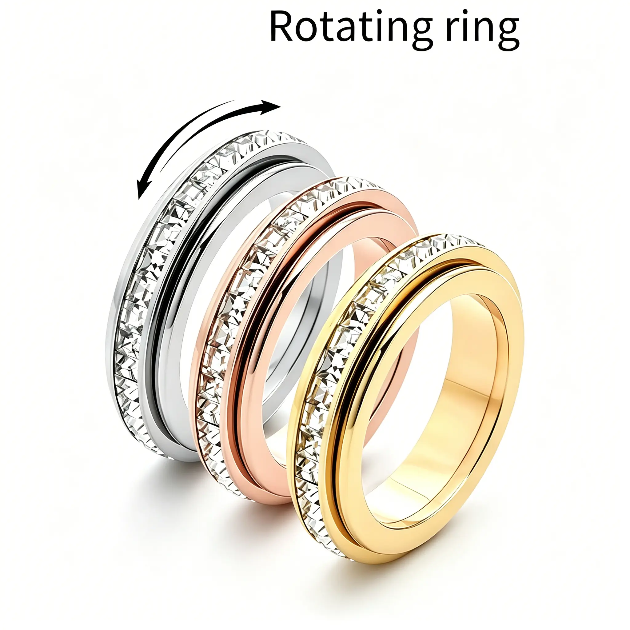 Titanium Steel Anxiety Ring with a Rotating Band and Cubic Zirconia, Unisex Stress Reliever Fidget Jewelry for Everyday Wear, Sizes 6-9, Unisex Shape