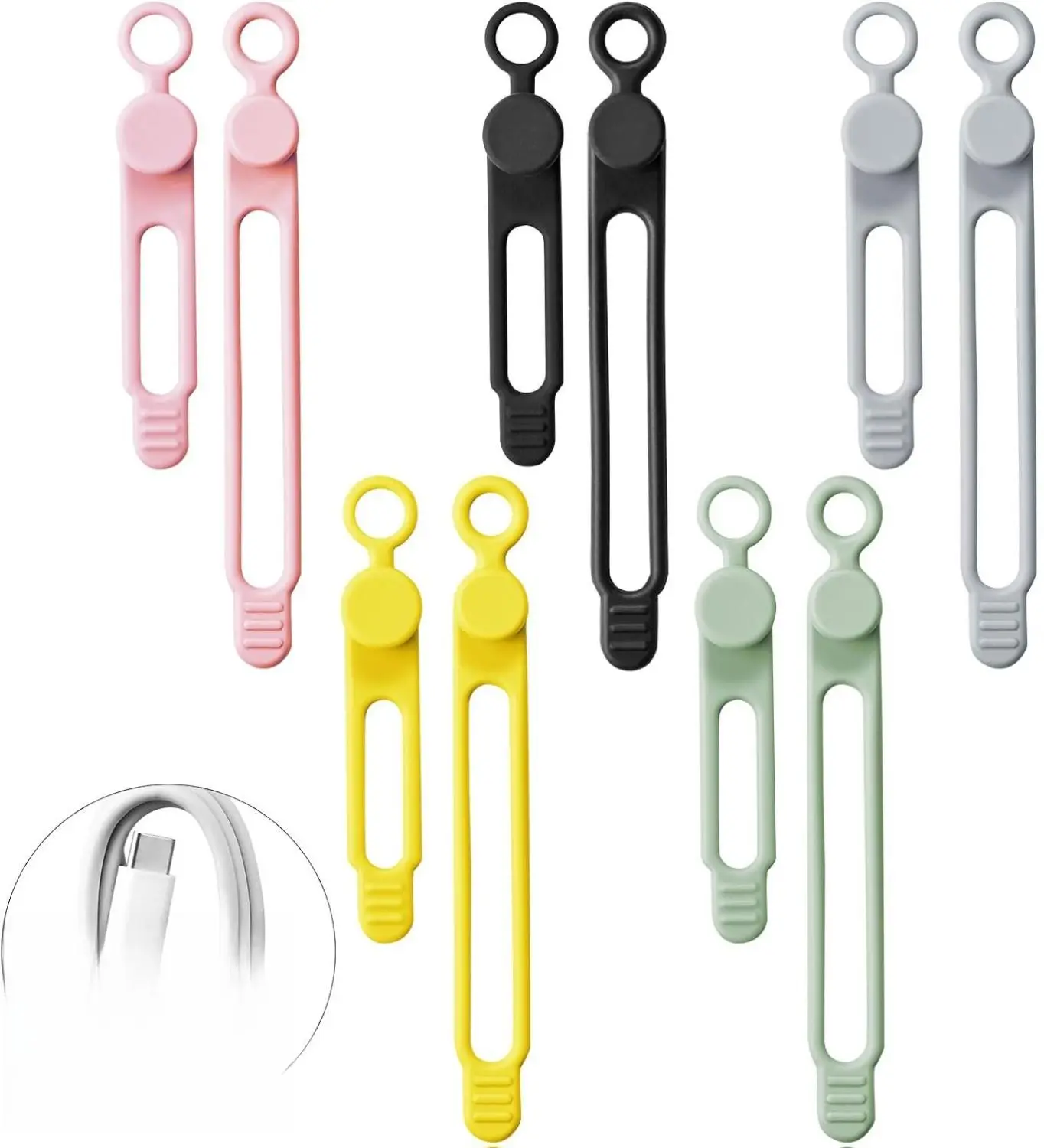 10 Reusable Silicone Cable Ties - 3 Inches Adjustable Cord Organizer with Locking Buckle, Elastic Straps for Headphones, Chargers, PC Wires - Eco-Friendly Home Storage Cable Management Wraps for Home, Office