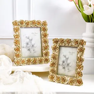 Vintage Rose Flower Photo Frame, Picture Frame, European Style, Horizontal & Vertical Use, Includes Random Inner Paper, Home Decor
