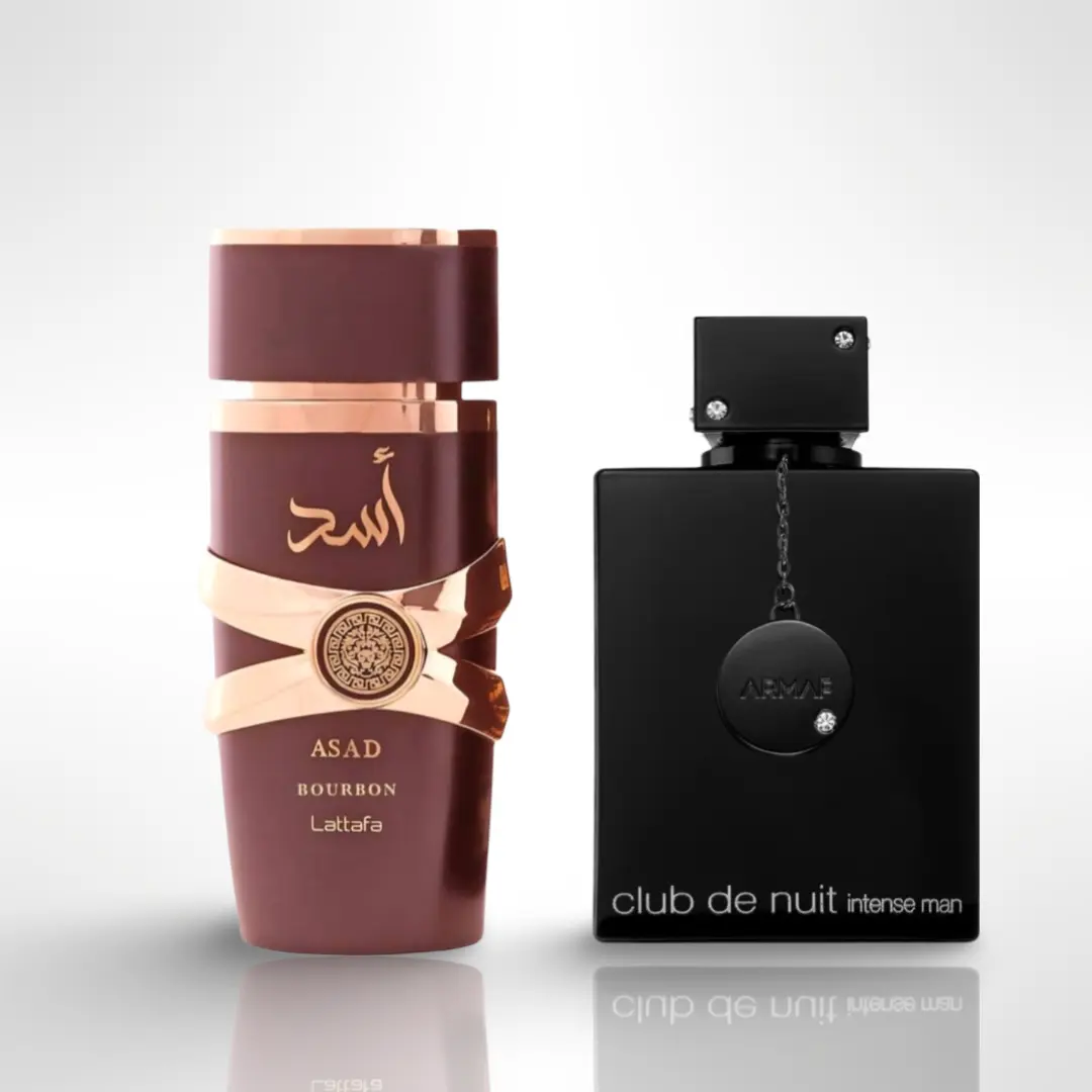 Lattafa ASAD BOURBON + CLUB DE NUIT BLACK Couples Fragrance Bundle - 3.4oz (100ML) EDP Multi-Pack, Scented Evening Cologne with Blueberry Aroma