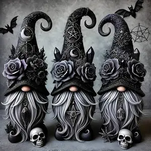 AIBOERL Gothic Gnome Diamond Painting Kit, Dark Floral Skull DIY Needlework Craft with Diamond Art Tools for Halloween Home Decoration
