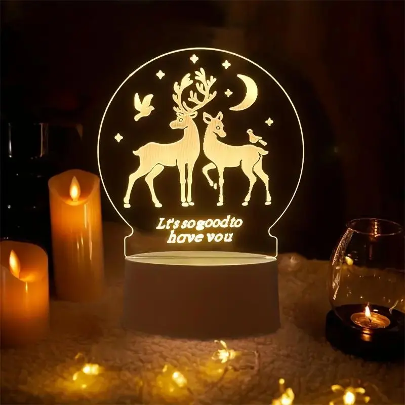 3D Reindeer Design Night Light, USB Powered Creative Desktop Light with Switch Control, Decorative Light for Home Bedroom Living Room