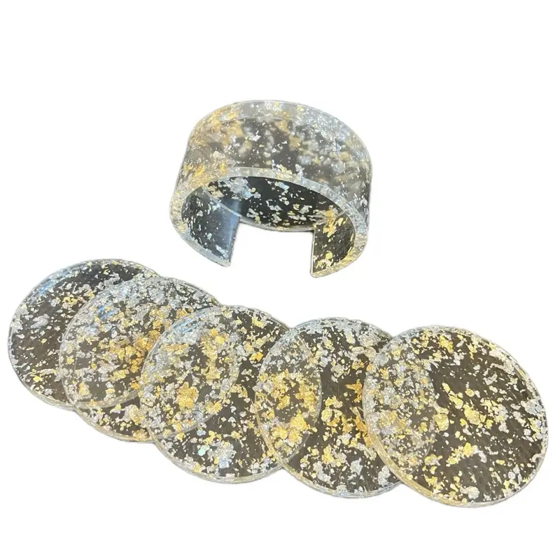 Handmade Resin Clear and Gold Coaster Sets - Elegant Design for Home Decor