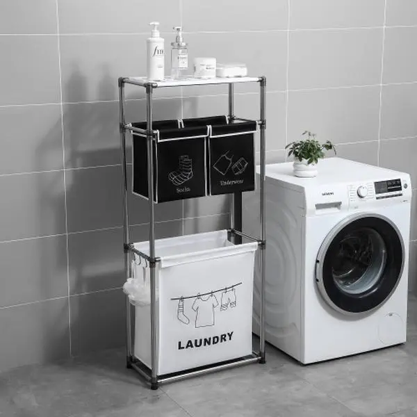 3 Tier Laundry Sorter with 4 Removable Laundry Bags, Rolling Laundry Hamper with 3 Hooks, Clothes Organizer for Lights, Darks and Laundry Storage