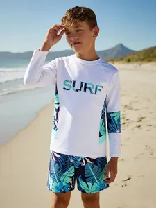 Boys' Sun Protection Swimwear Set, Long Sleeve Quick-Dry Swimsuit, Swimsuits With Shorts, Fashion Coconut Tree Print, Comfortable Breathable UV Protection, Swimsuit Sets