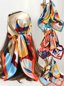 Silk Shawl Satin Square Scarf for Women, Floral Pattern Neckpiece, Versatile Accessory for All Seasons, Stylish Hijab Wrap, Turban Wrap & Bandana, Matching Headscarf